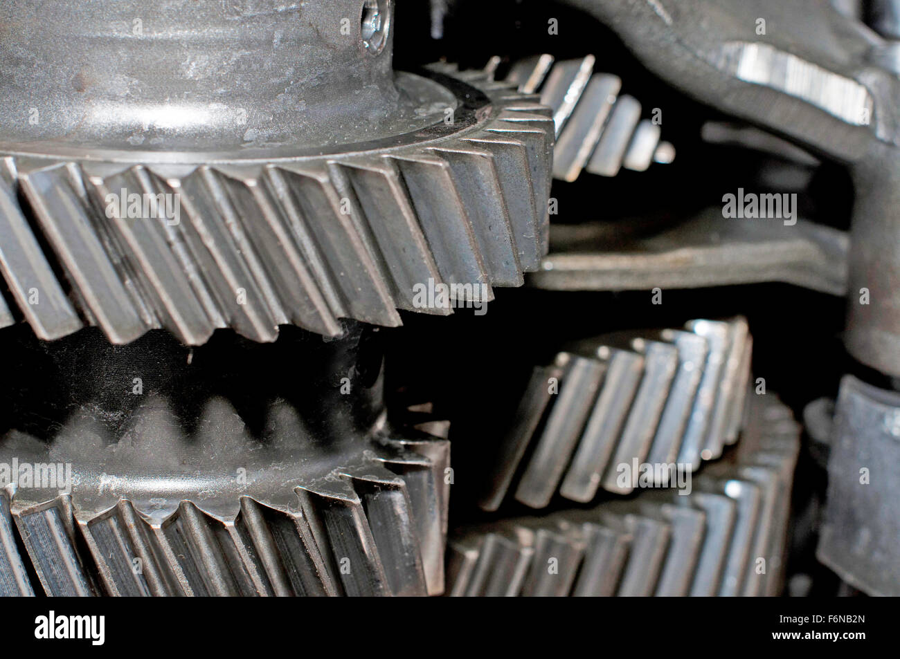 Detail of some pinions inside a truck gearbox Stock Photo