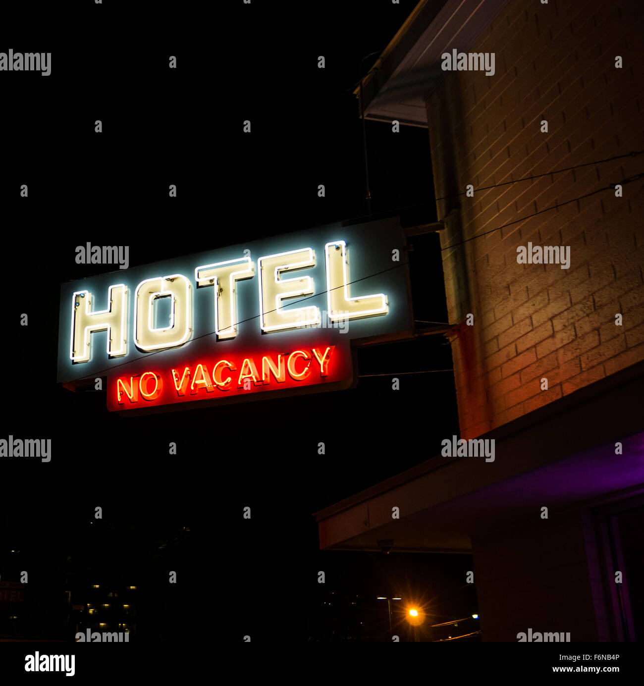 Hotel No Vacancy Neon Sign Stock Photo