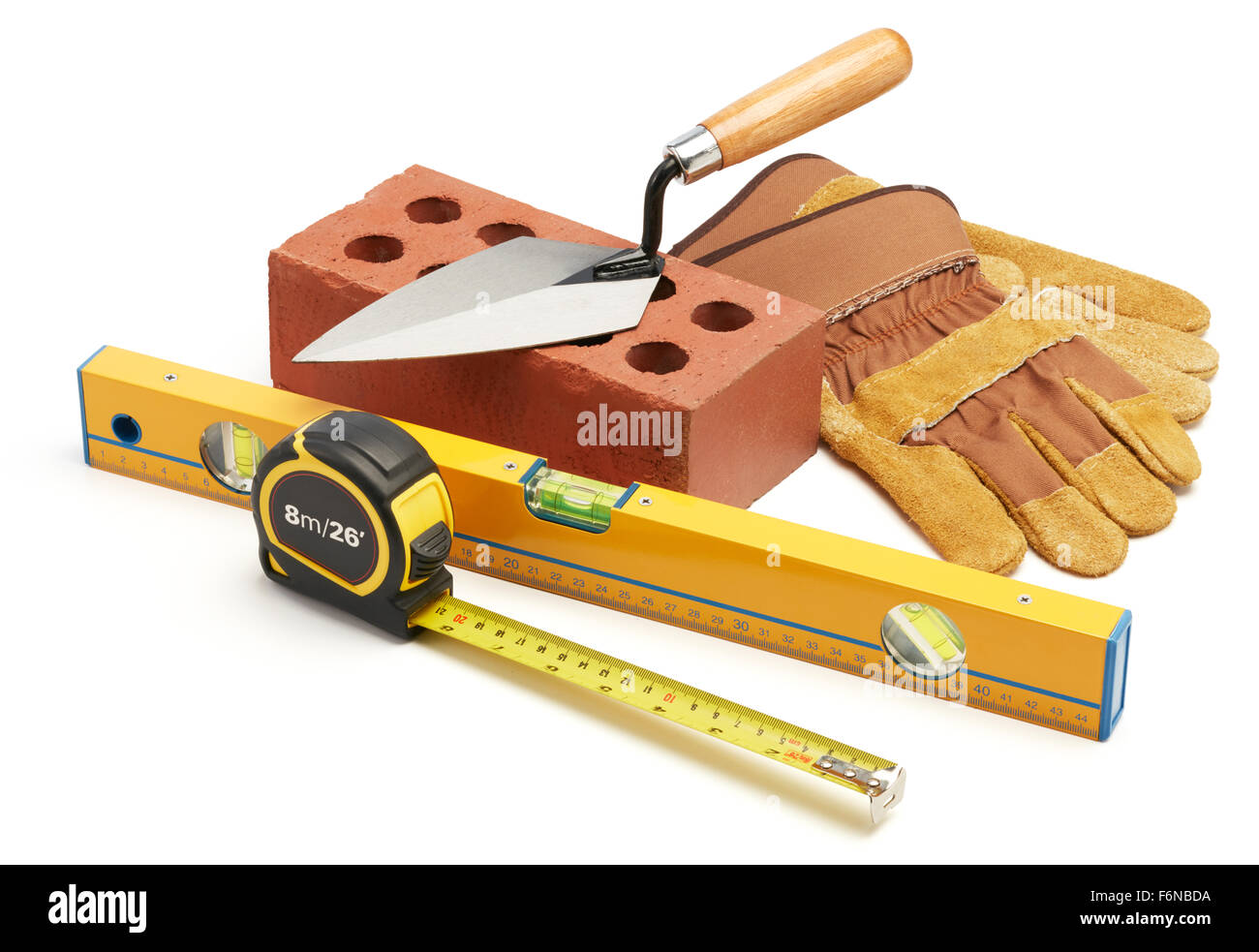 various type of constrution tools against white background Stock Photo