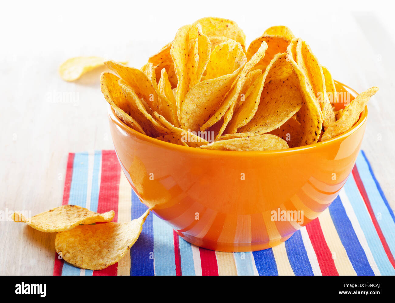Bowl of tortilla nachos. Selective focus Stock Photo