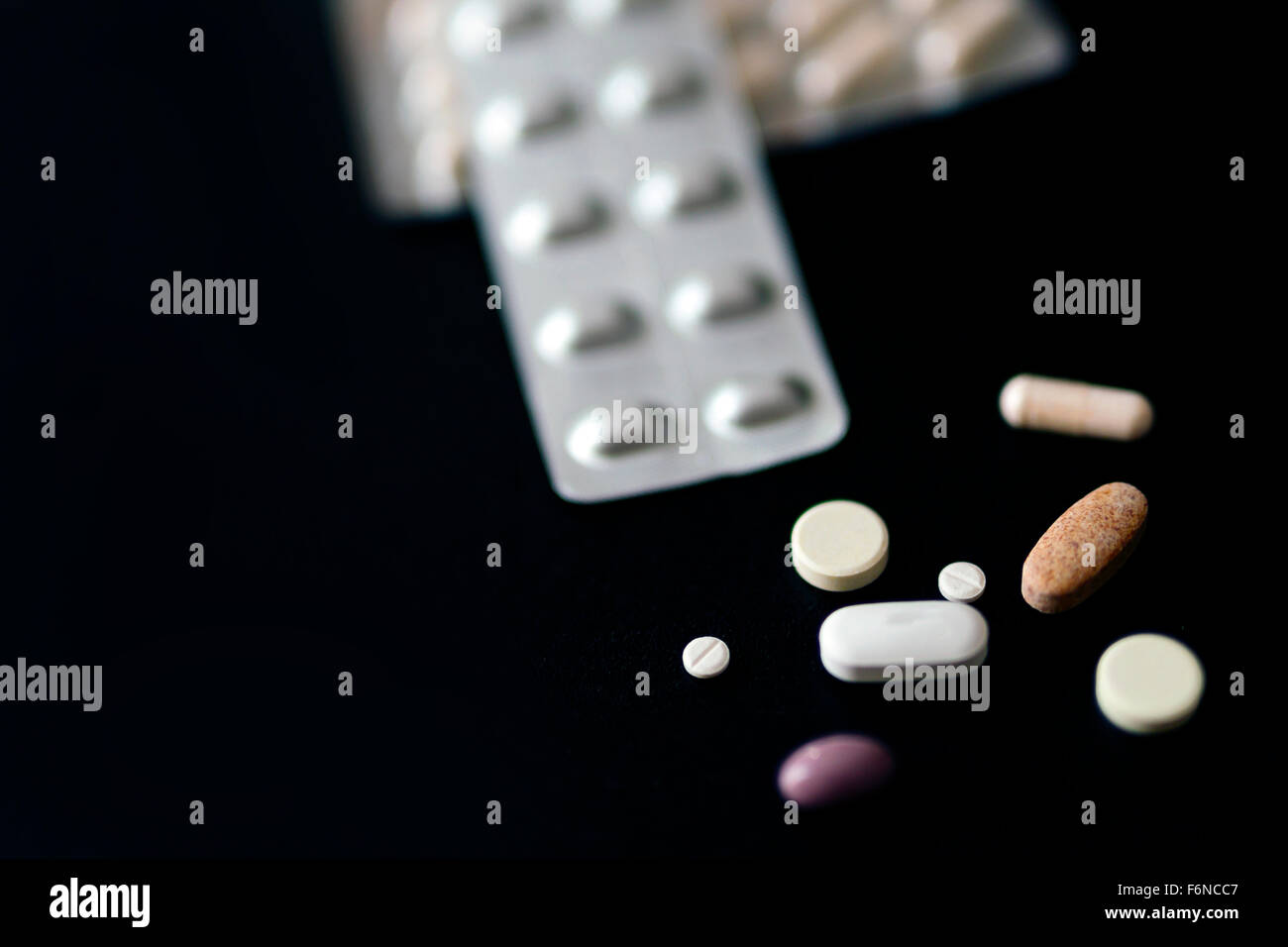 Antibiotics and medication on a dark background Stock Photo Alamy
