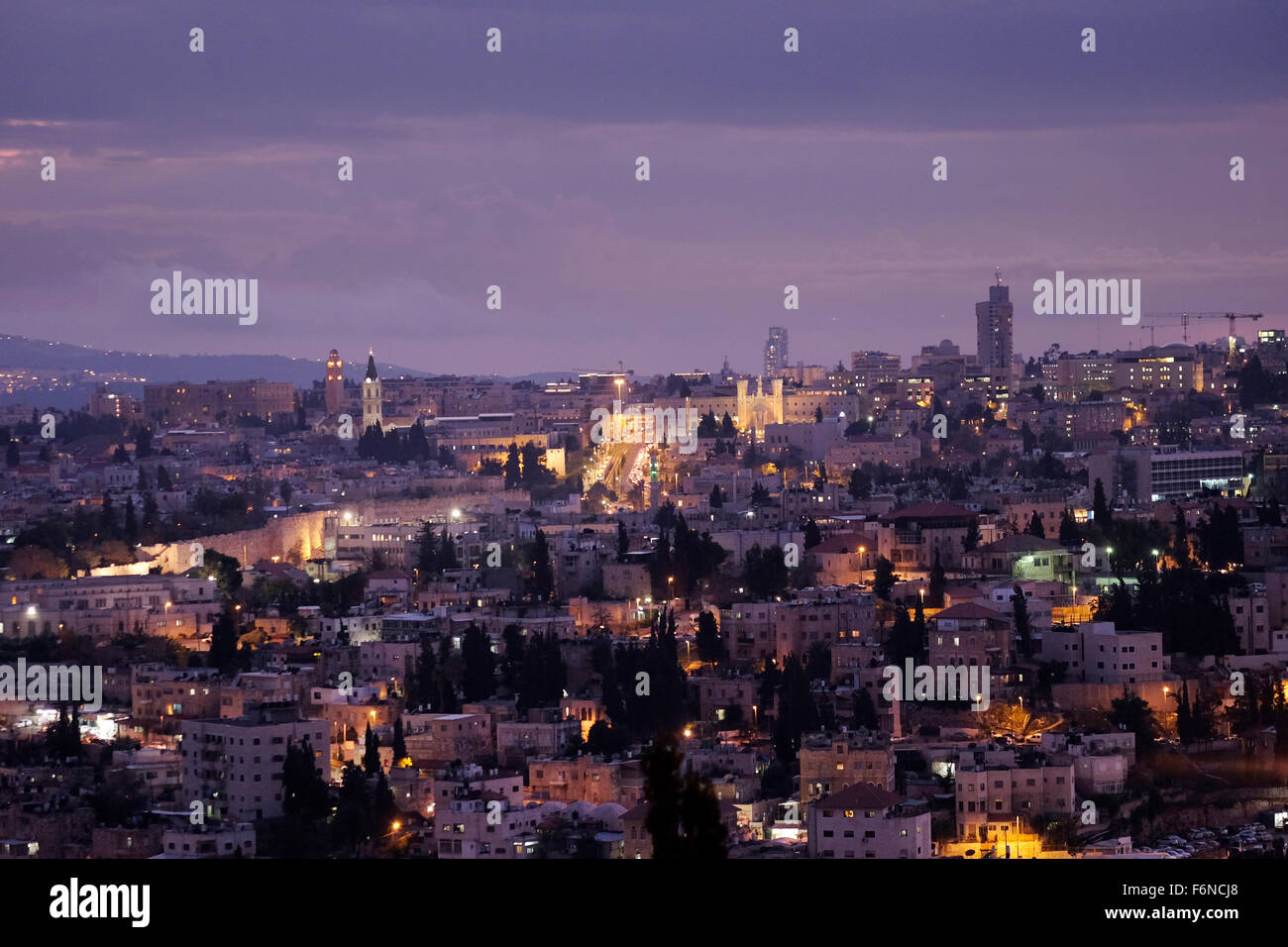 View at twilight of West Jerusalem Israel Stock Photo