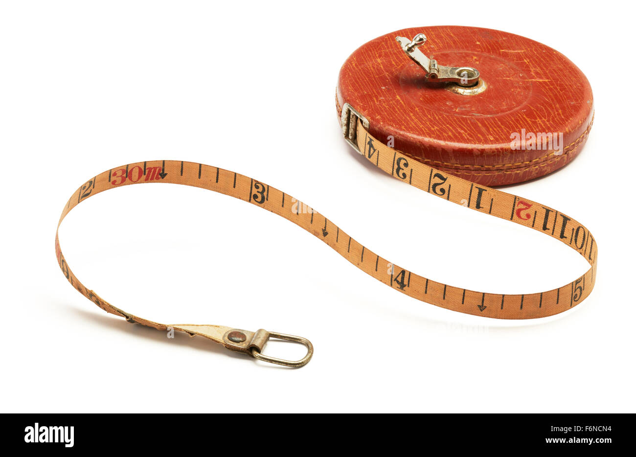 old-fashioned tape measure isolated on white background Stock Photo
