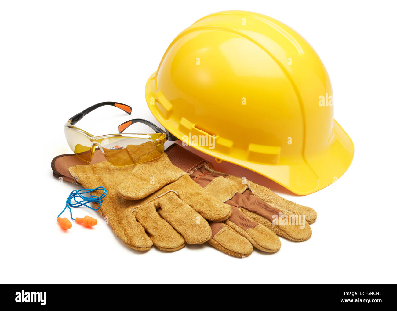 various type of protective workwears against white background Stock Photo