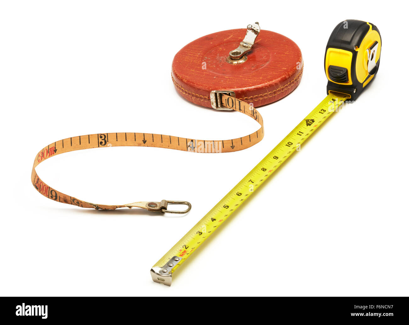 old and new tape measure isolated on white Stock Photo