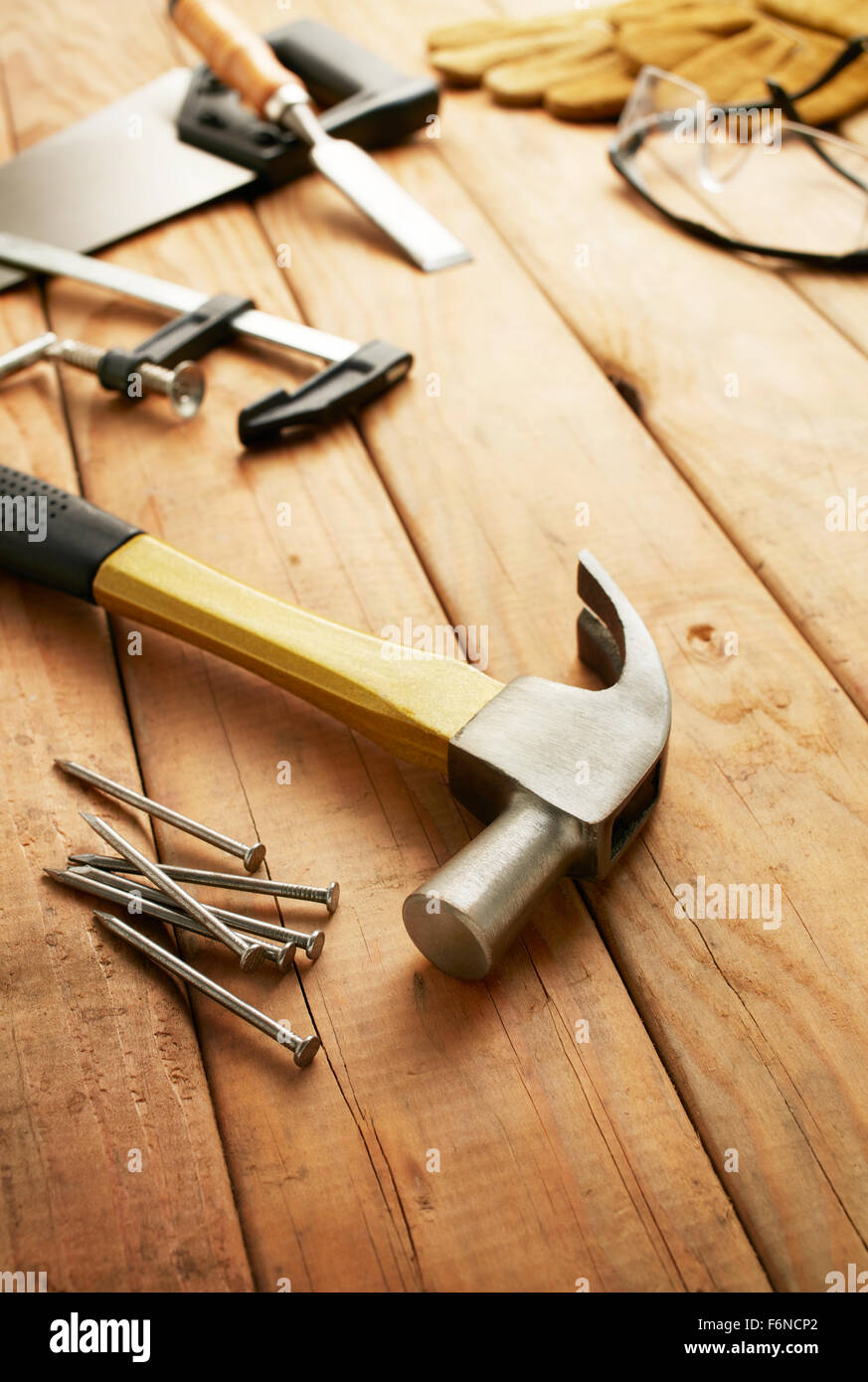 various type of carpentry tools with shallow depth-of-field Stock Photo