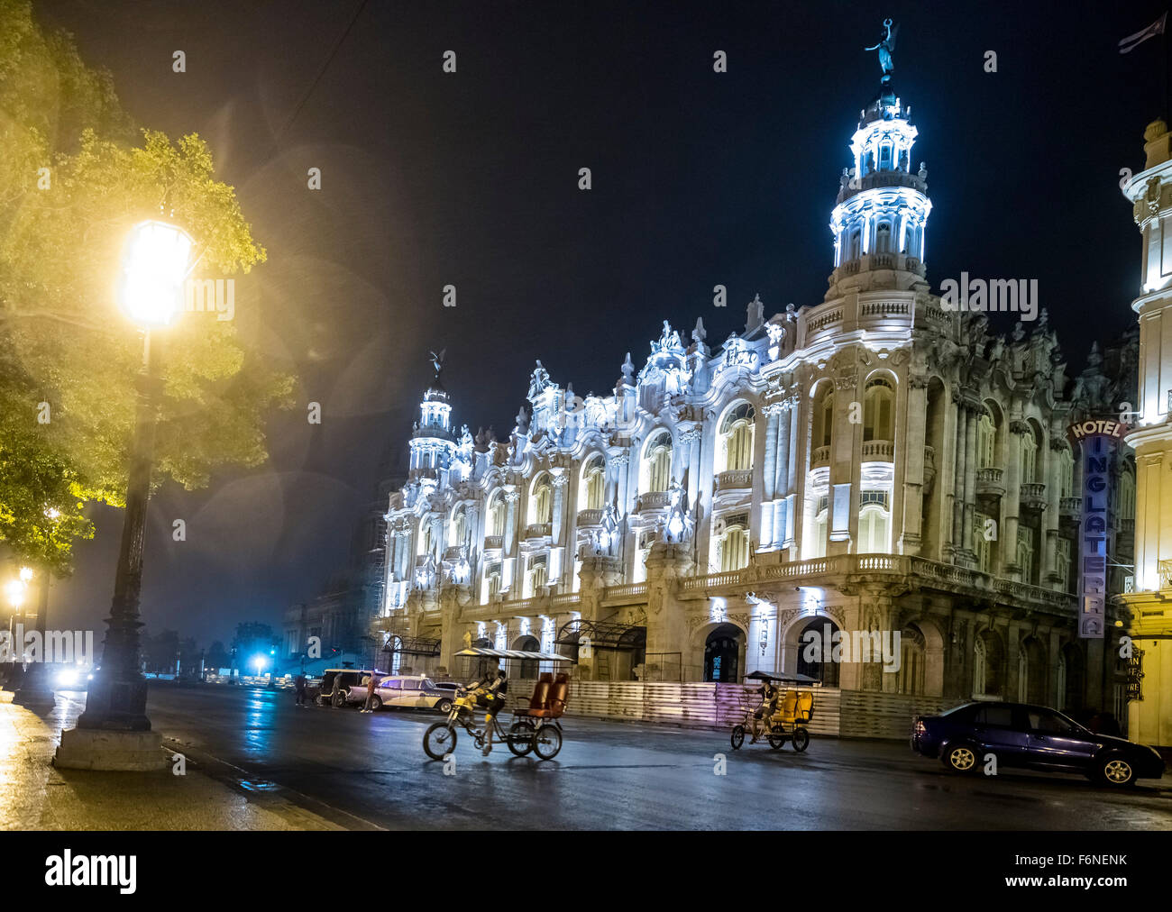 Teatro Nacional, Grand Theatre de Habana , Great Theater of Havana at night, in the rain Havana, Cuba, North America Stock Photo