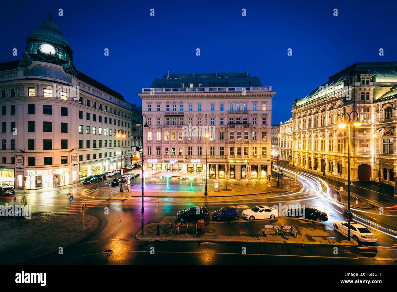View of Albertinaplatz at night, in the Inner Stadt, Vienna, Austria. Stock Photo