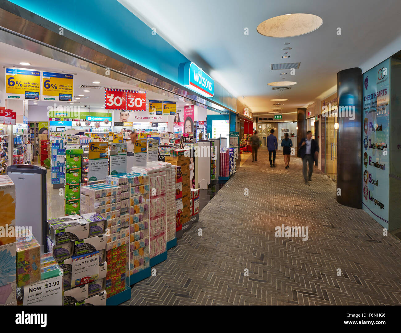 Retail shopping corridor. BreadTalk IHQ, Singapore, Singapore. Architect: Kay Ngeee Tan Architects, 2014. Stock Photo