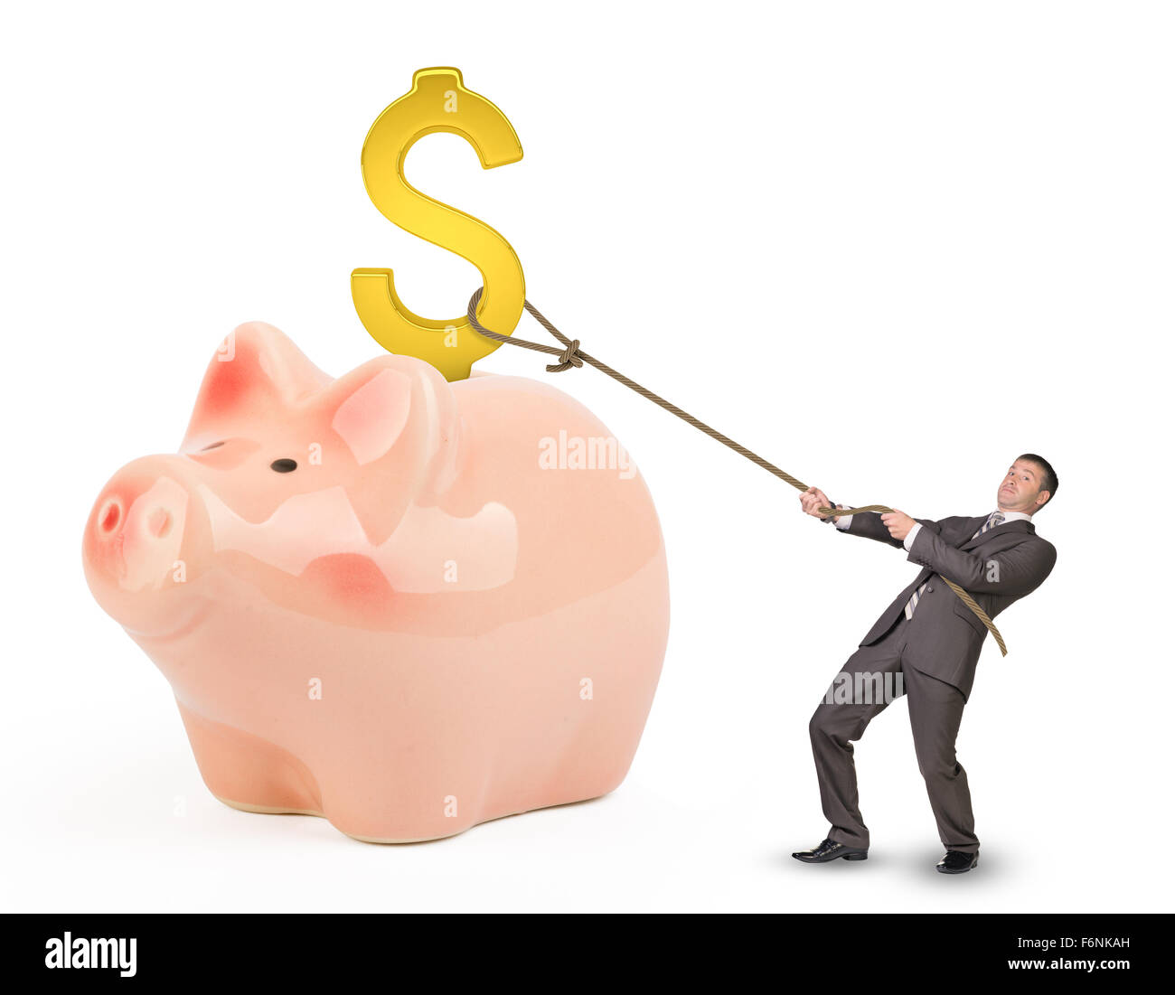 Businessman holding dollar sign with rope Stock Photo - Alamy
