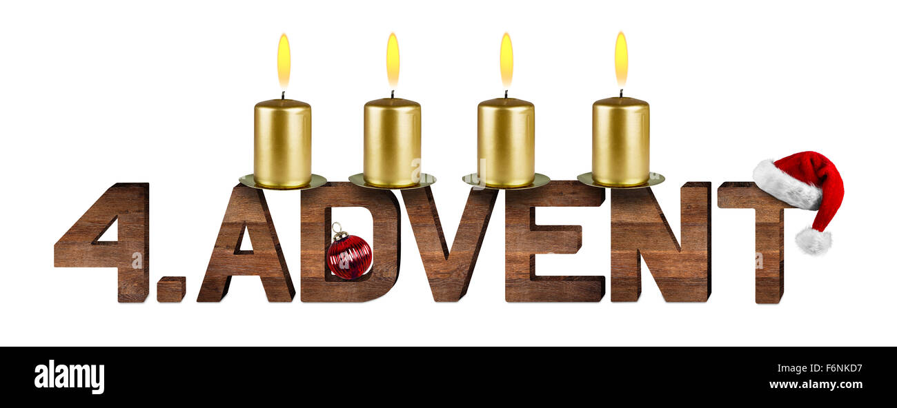 fourth advent concept with candles isolated on white background Stock