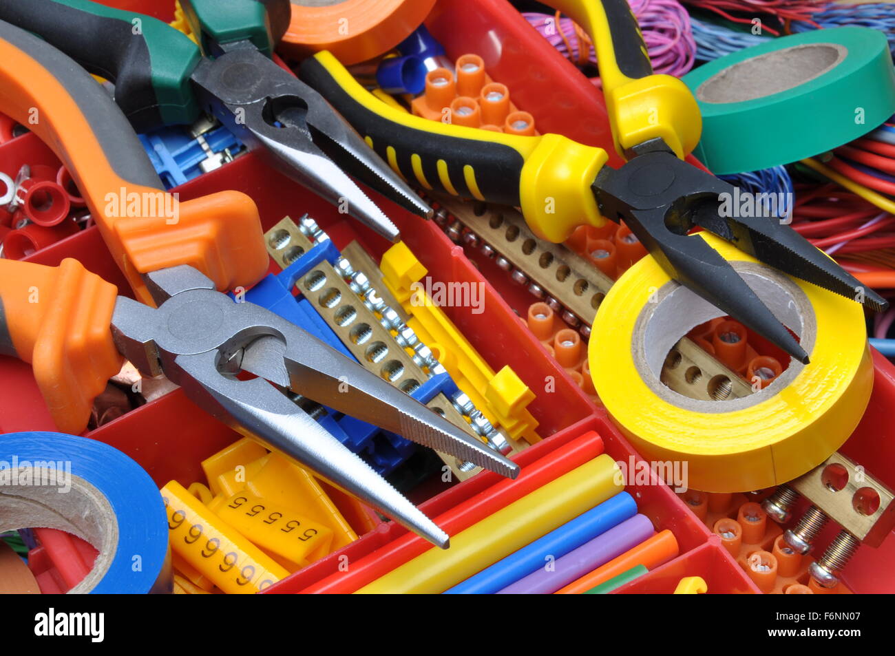 Tool box with electrical tools and components Stock Photo - Alamy