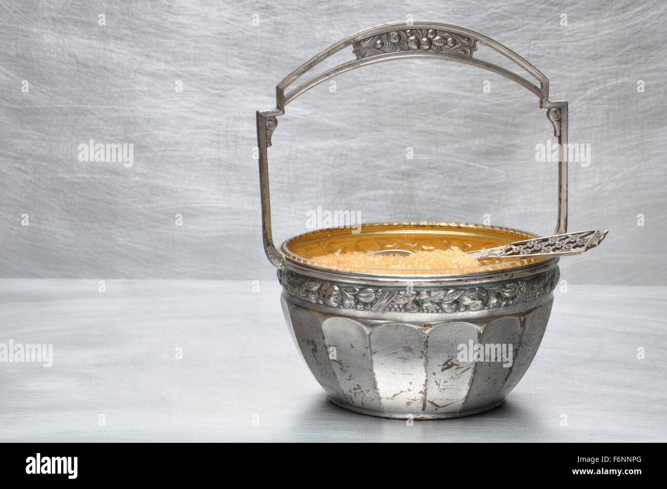 Silverplated sugar bowl with spoon Stock Photo Alamy