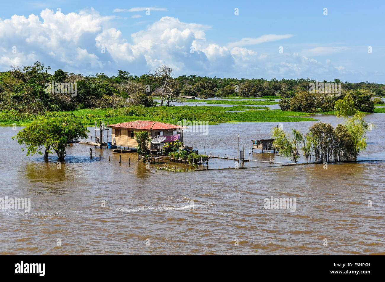 Rainy season as seen from the boat on the Amazon River in Brazil. Stock Photo
