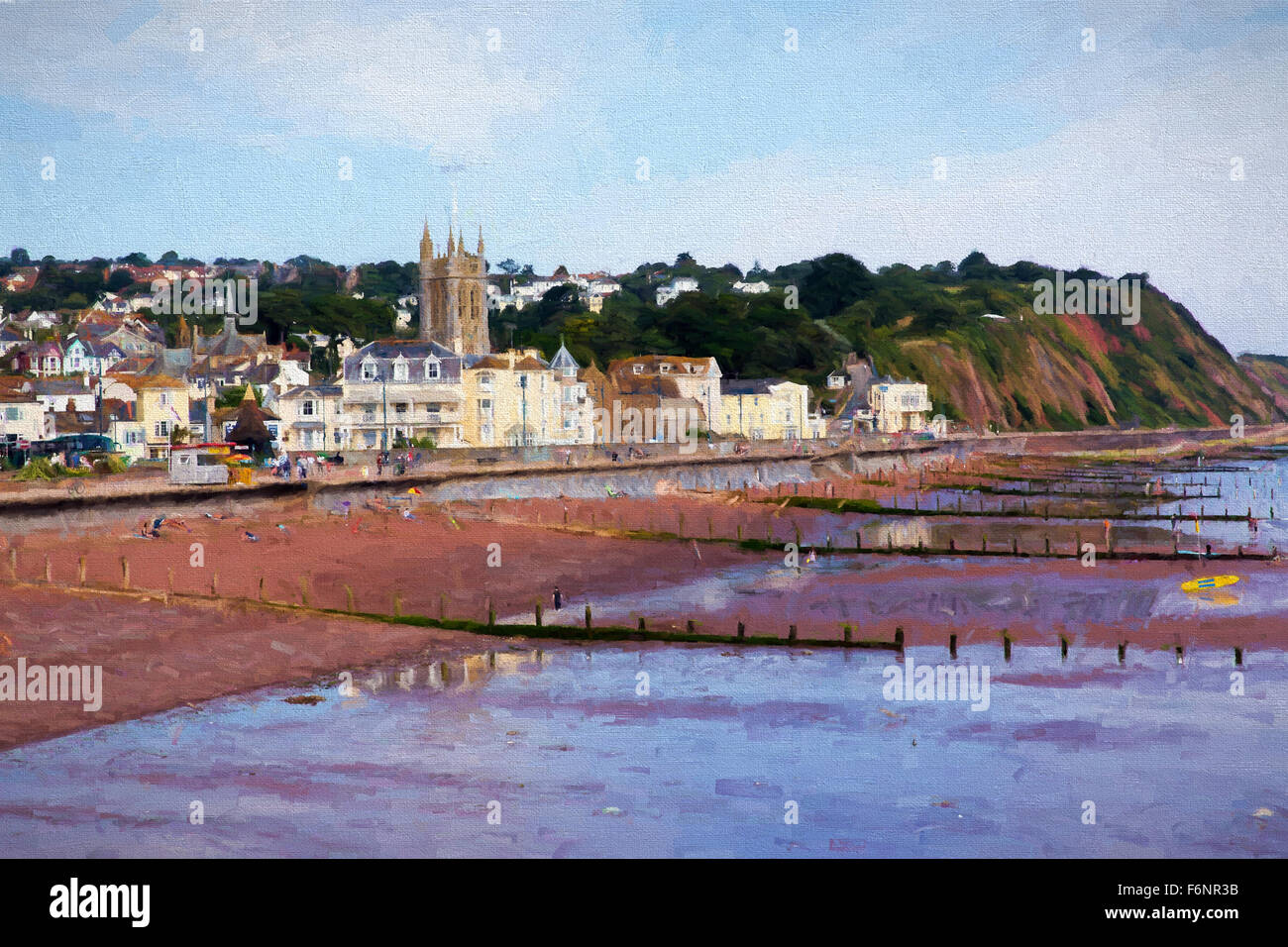 Teignmouth Devon tourist town England UK blue sky in colourful traditional English coastal scene illustration like oil painting Stock Photo