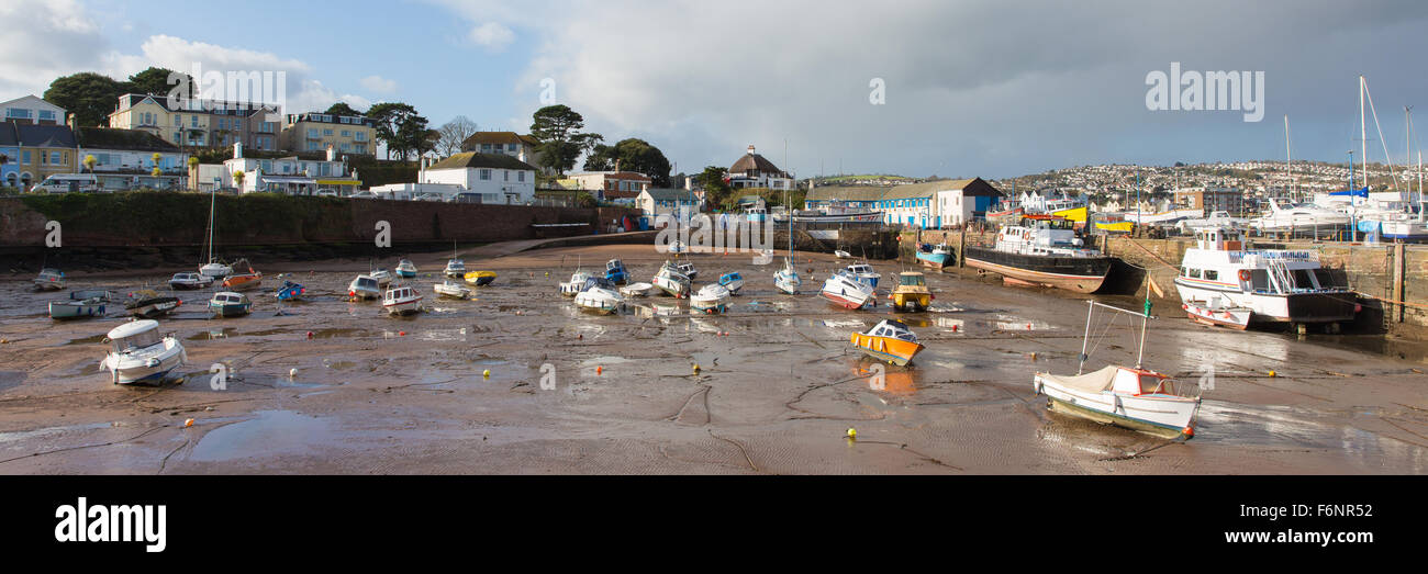 Paignton harbour Devon England uk panorama at low tide near tourist