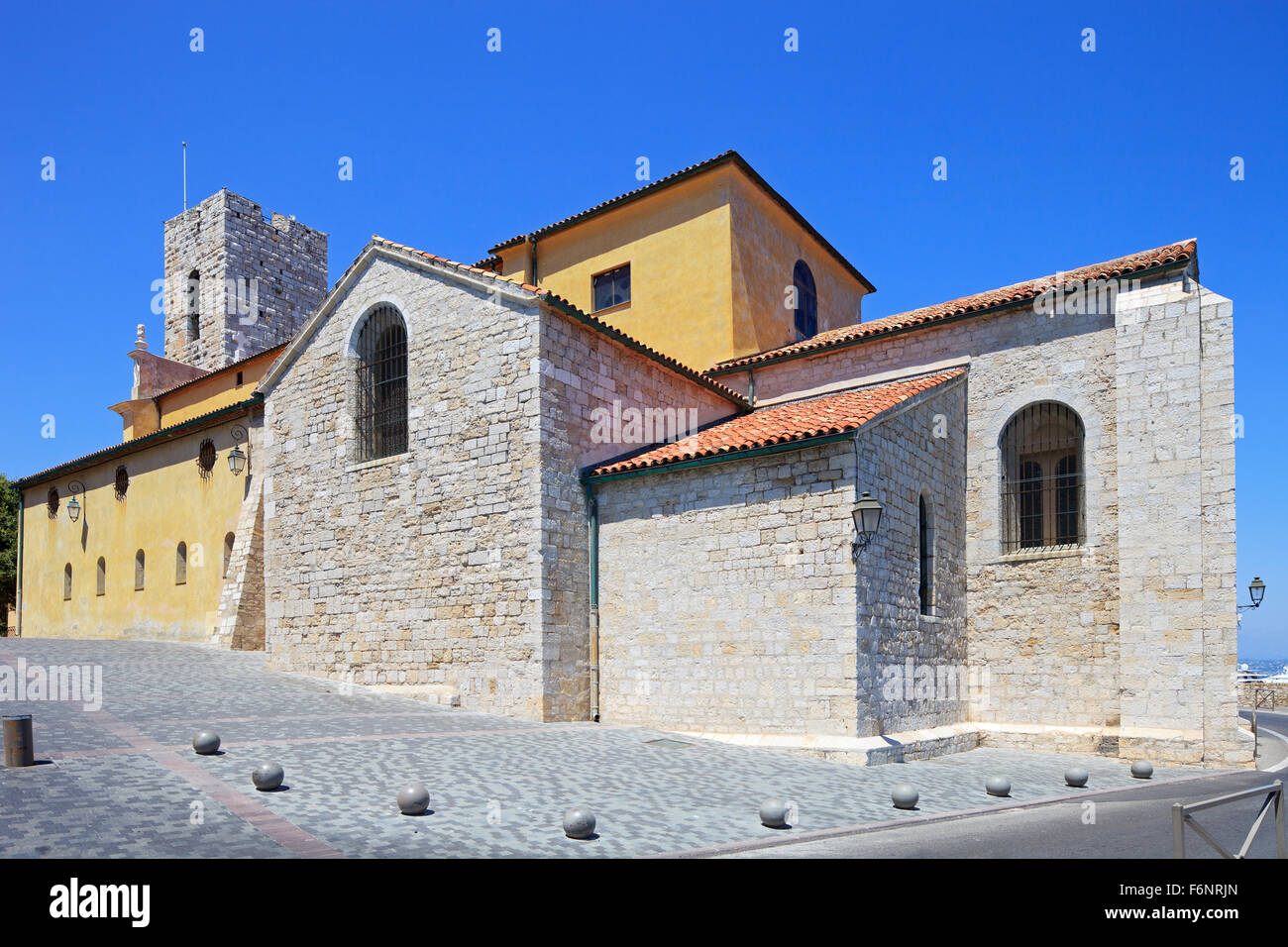 Antibes Cathedral Notre Dame Immaculate Conception west view. French riviera Azure Coast, Provence, France. Stock Photo