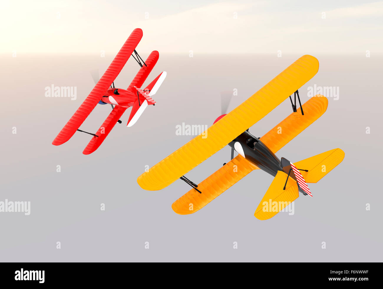 Two biplanes flying in the sky. Stock Photo
