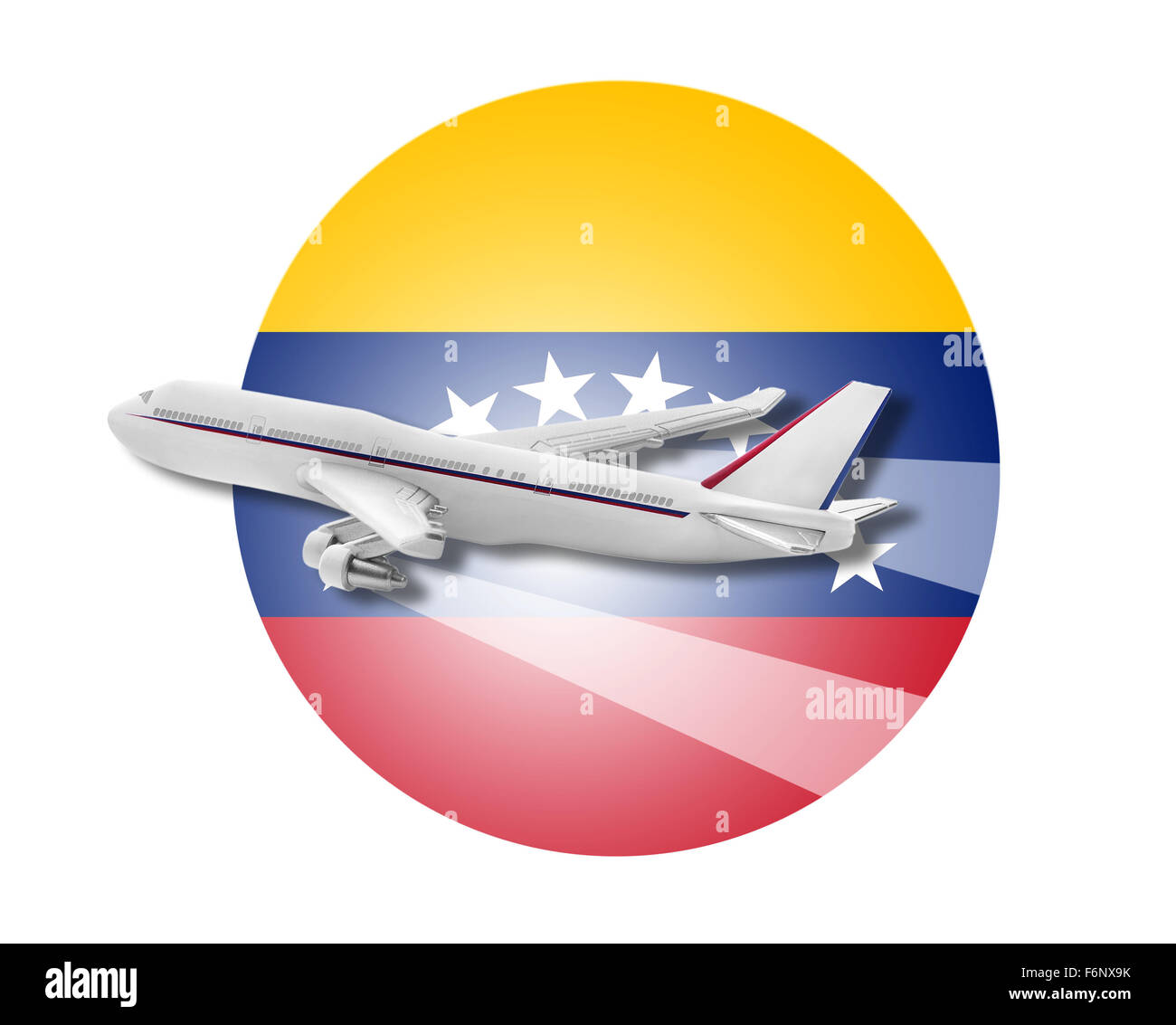 Plane and Venezuela flag. Stock Photo