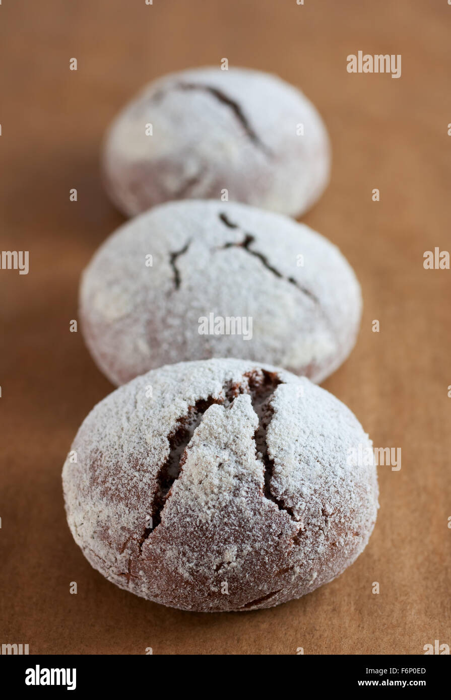Brownie crinkle cookies. Powdered Sugar chocolate pastry Stock Photo