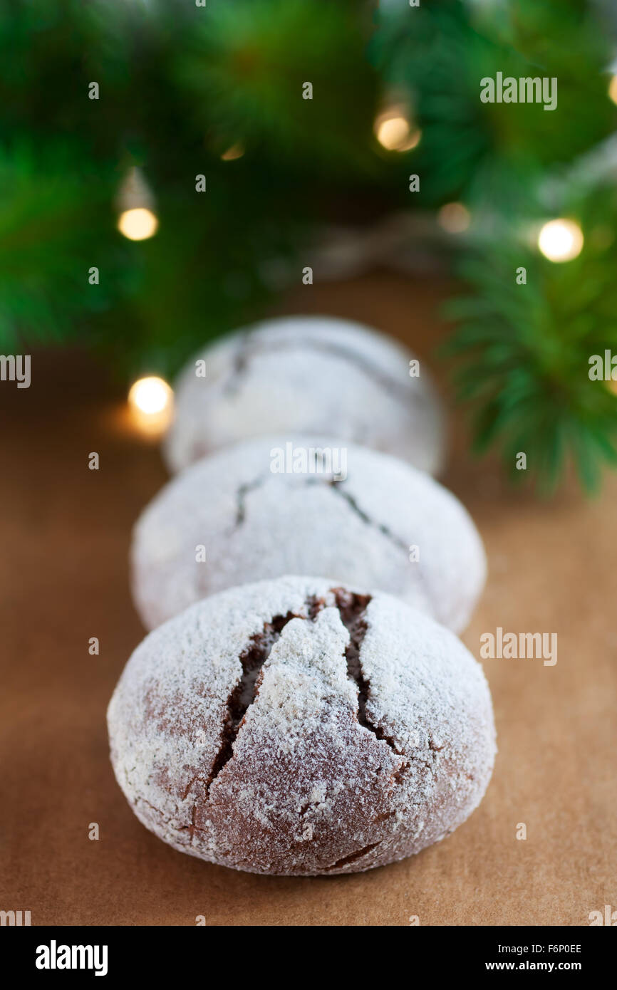 Brownie crinkle cookies. Powdered Sugar chocolate pastry Stock Photo