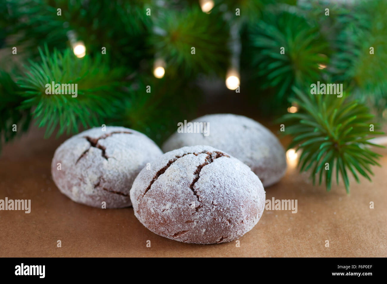 Brownie crinkle cookies. Powdered Sugar chocolate pastry Stock Photo