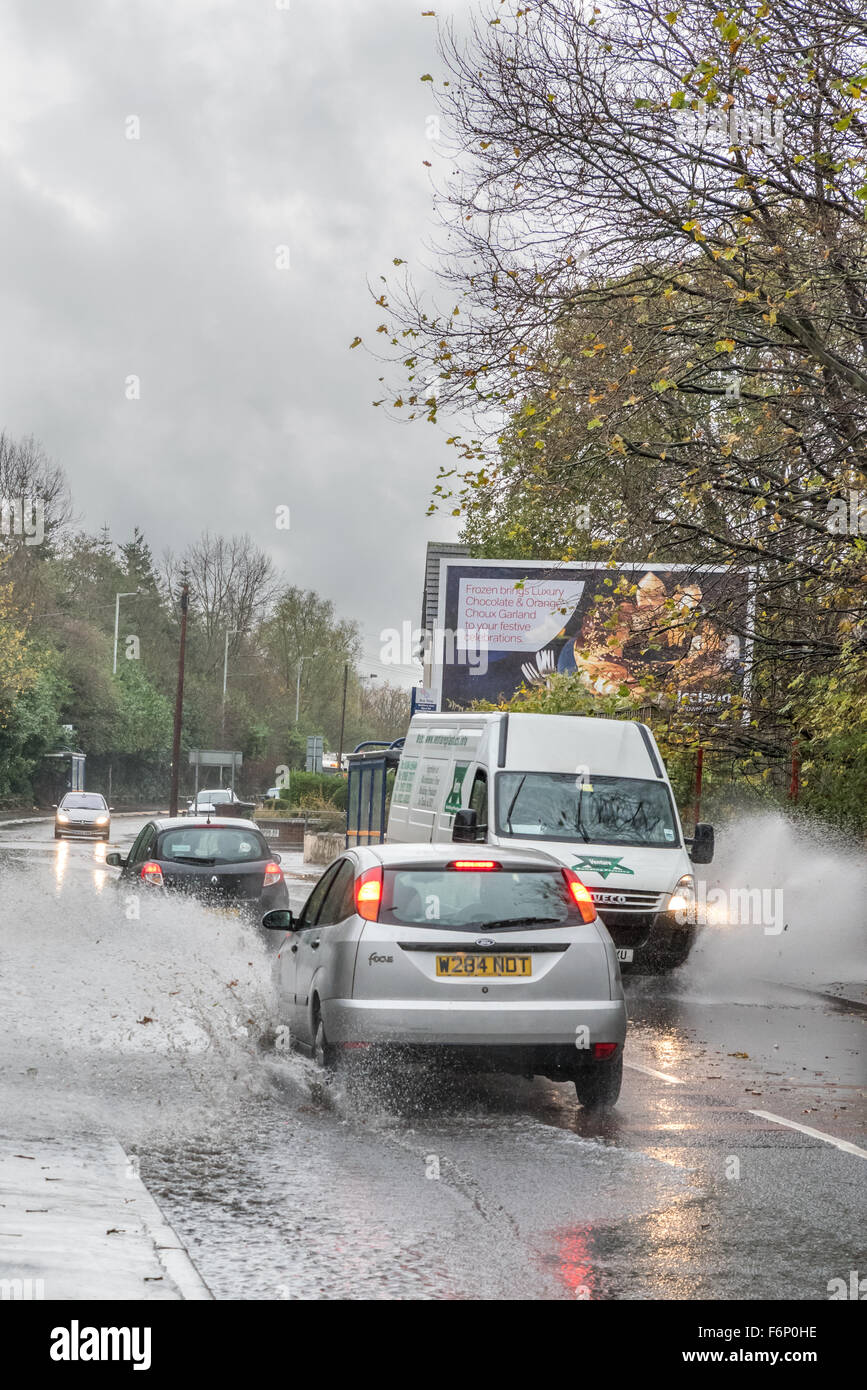 Wolverhampton, West Midlands, UK. November 18th, 2015. UK Weather: After  heavy rainfall many roads are experiencing flooding with the Met office  warning of blustery showers and strong winds to follow. Credit: David