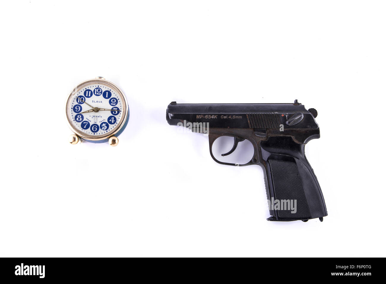 clock and gun isolated Stock Photo Alamy