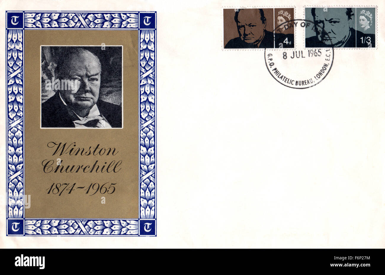 Philately, United Kingdom Stamps, Daily Telegraph 1965 Sir Winston Churchill commemorative First Day Cover Stock Photo