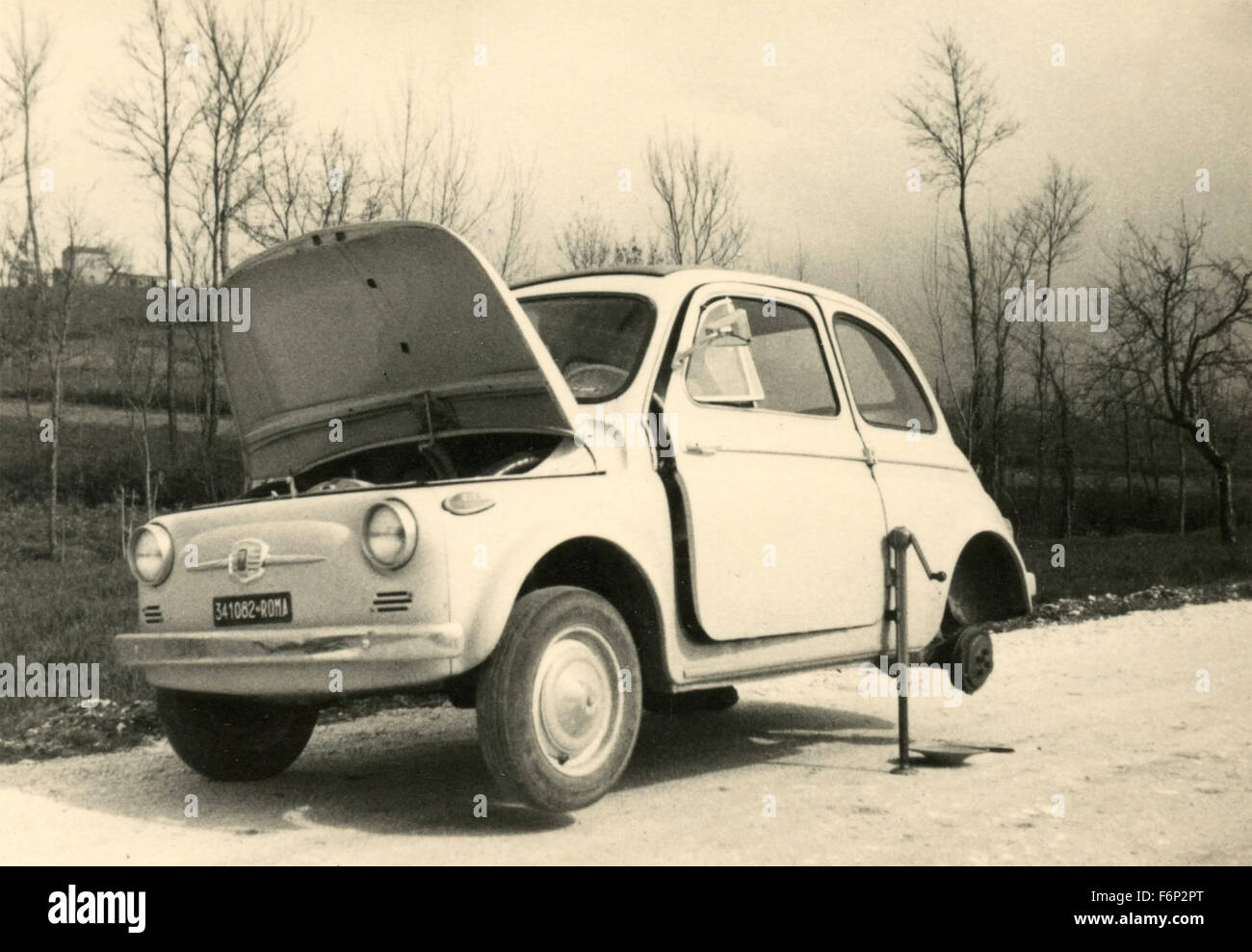 A puncture with a FIAT 500, Italy Stock Photo