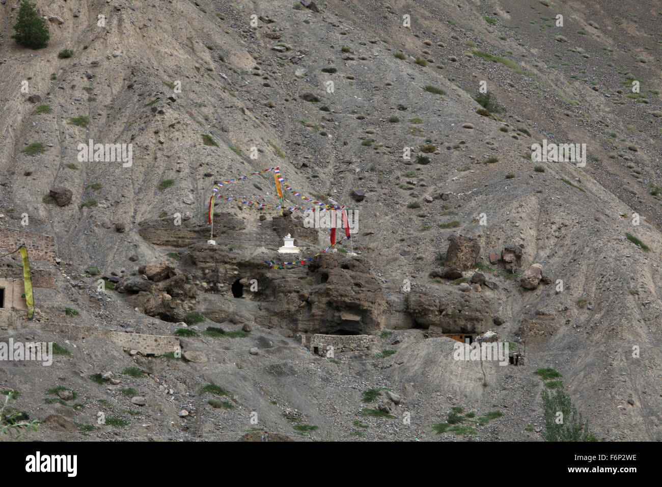 SPITI VALLEY - Old Caves Tabo Village, Himachal Pradesh, India Stock Photo
