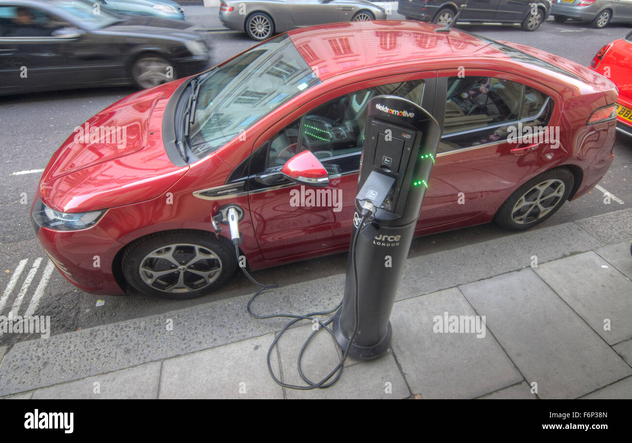 Chevvy Volt Electric Car charging in London. Vauxhall Ampera. Electric