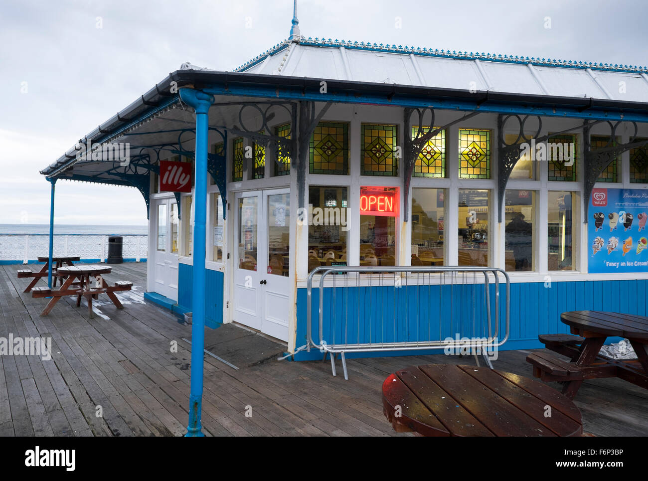Cafe at the end of Llandudno Pier, Conwy, Wales. Stock Photo