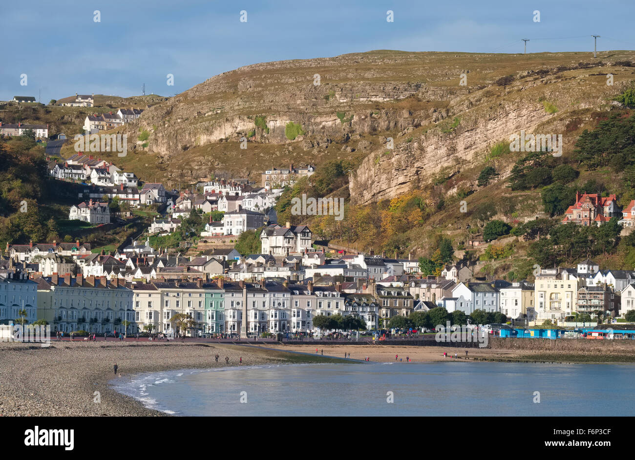 Houses and hotels on Llandudno seafront under the Great Orme, Conwy, Wales,UK Stock Photo
