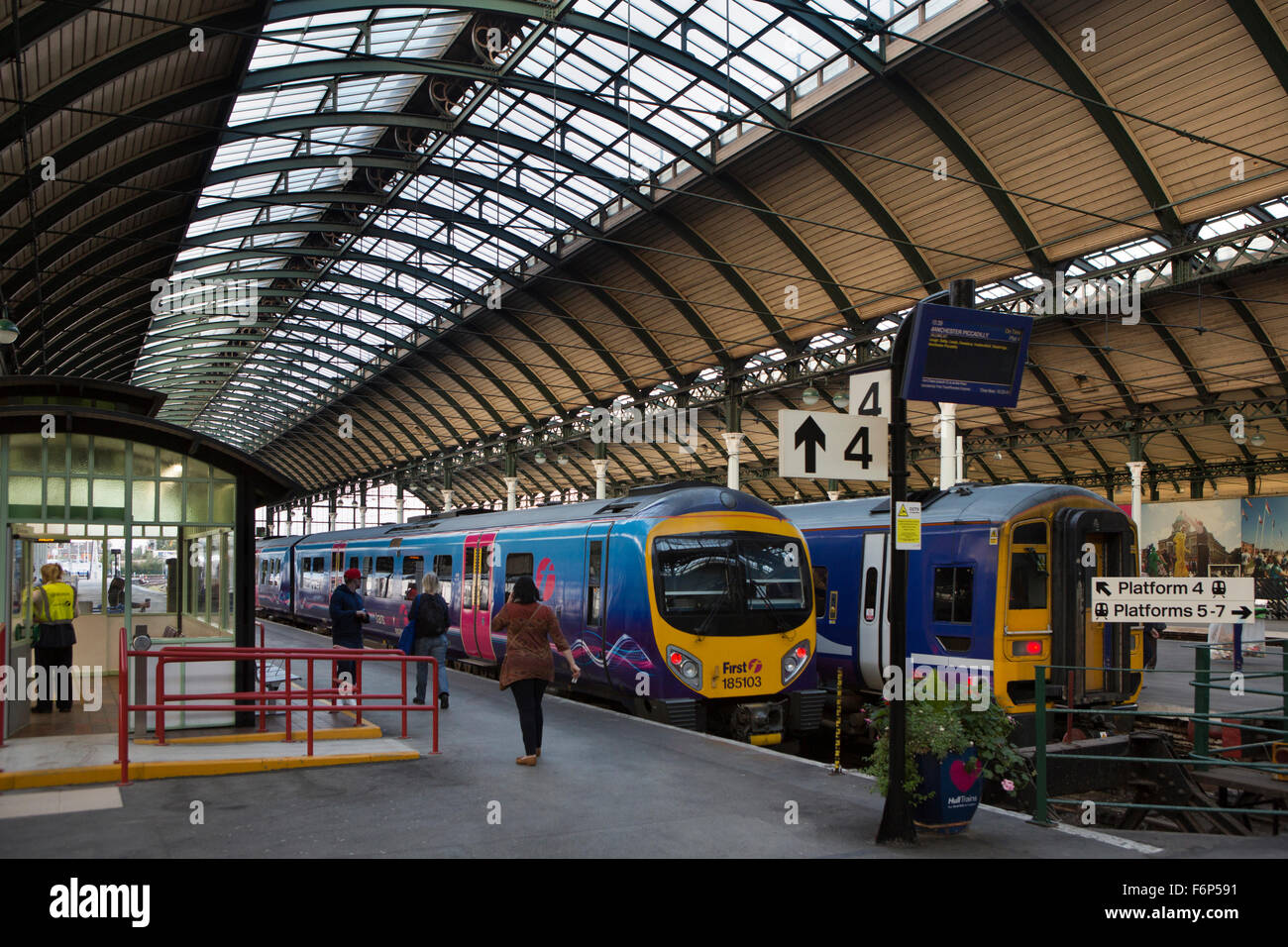 UK, England, Yorkshire, Hull, Railway Station, First Transpennine train