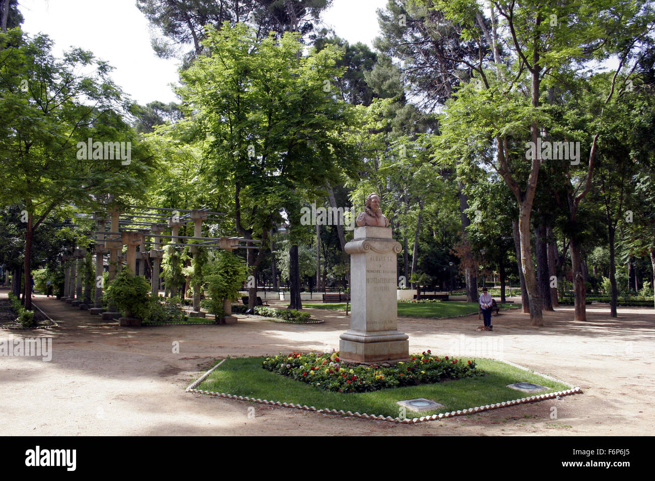 Monument to Miguel de Cervantes Saavedra in Albacete, Spain. Parque Abelardo Sanchez. Stock Photo