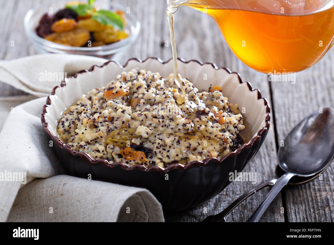 Russian traditional dish Kutia made from wheat with dried fruit Stock Photo