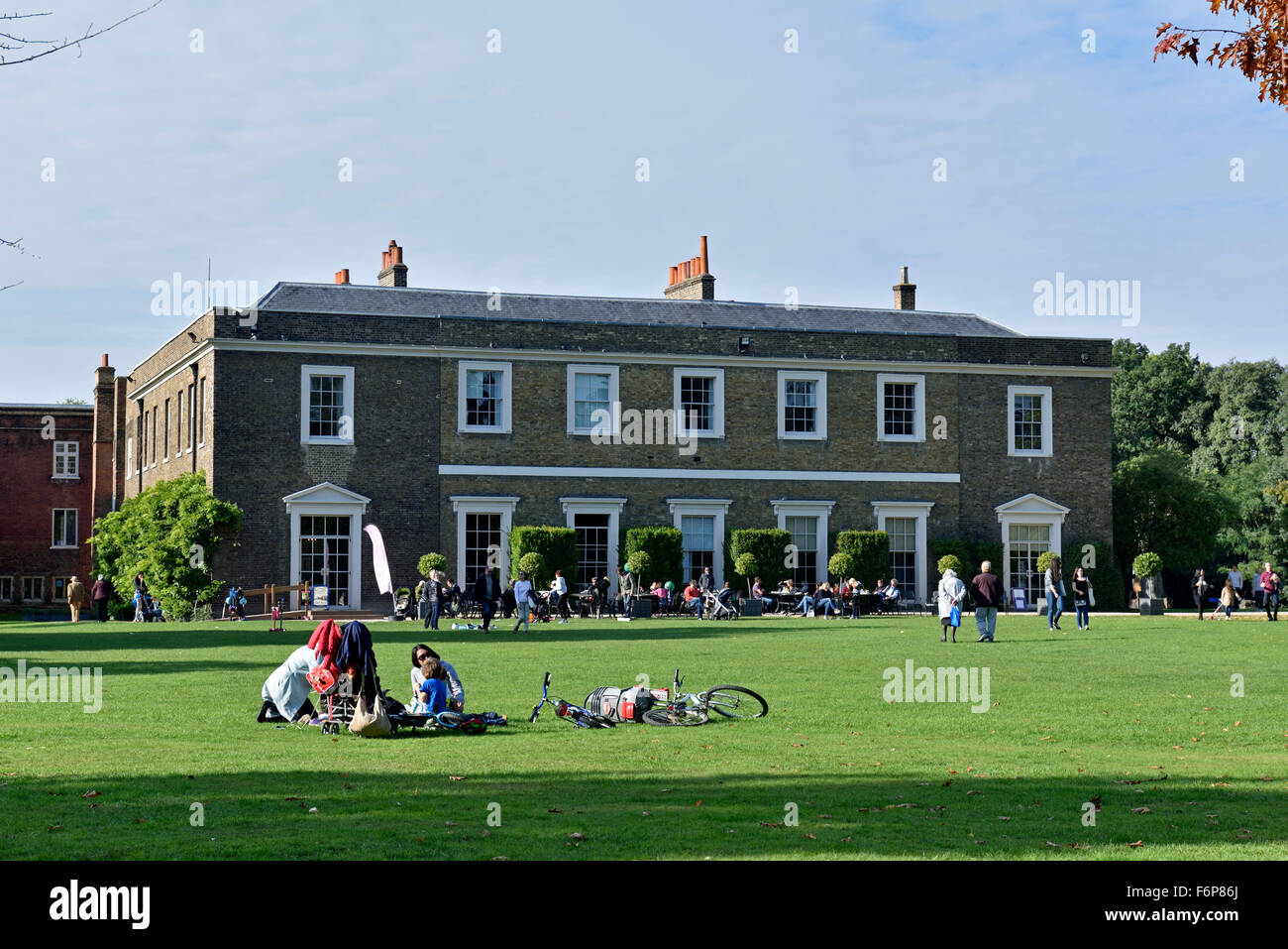 Lawn and people in front of Fulham Palace London Borough of Hammersmith and Fulham England Britain UK Stock Photo