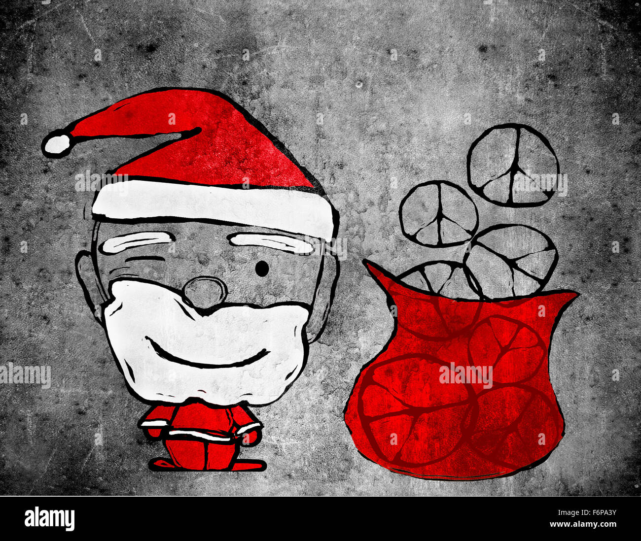 Santa Claus and peace symbols digital illustration Stock Photo