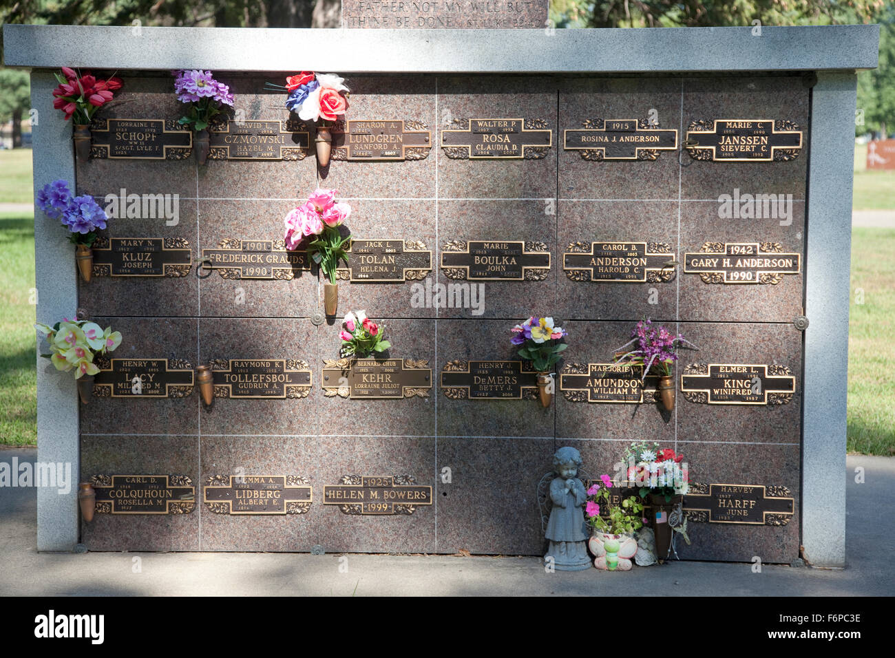 Cremation vaults in Crystal Lake Cemetery. Minneapolis Minnesota MN USA Stock Photo