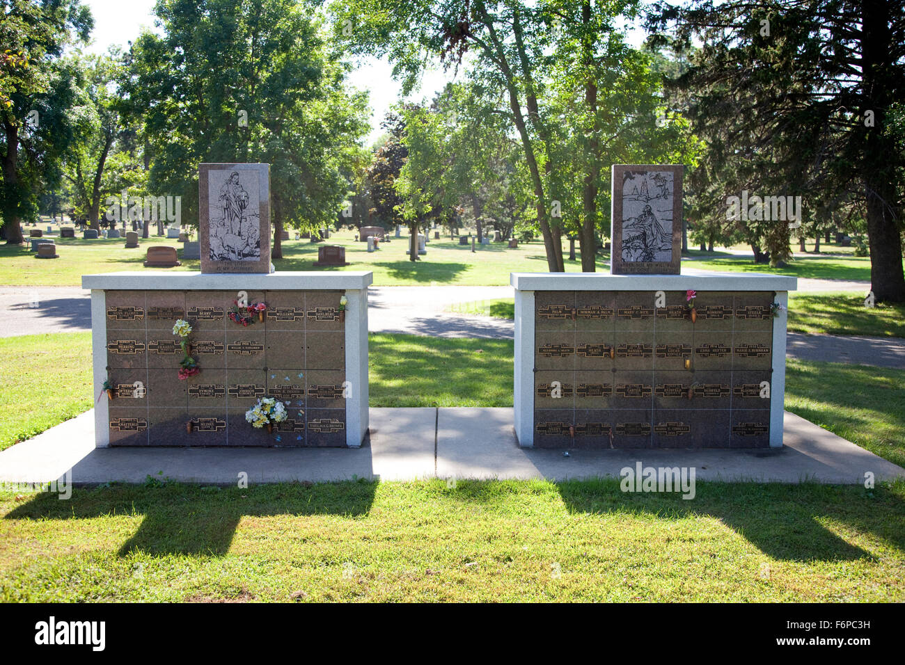 Cremation vaults in Crystal Lake Cemetery. Minneapolis Minnesota MN USA Stock Photo