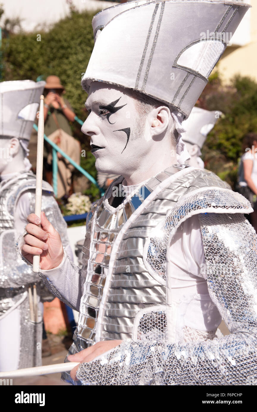 Spark drummers join the Festival No.6 procession Sunday 7th September 2015 Stock Photo
