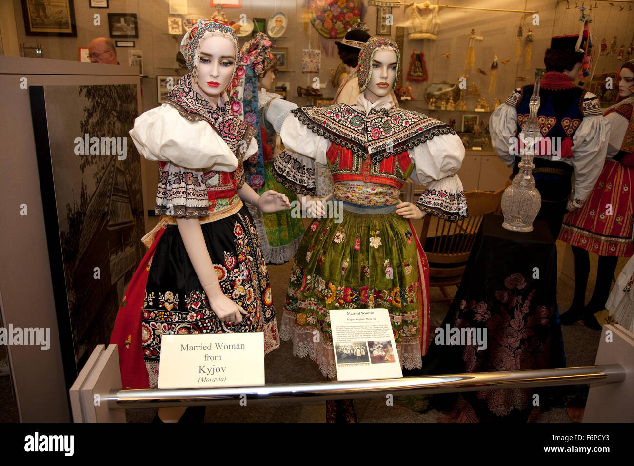 Historic married women's dresses from Czech Republic's eastern Moravia. Czechoslovak Heritage Museum Oak Brook Illinois IL USA Stock Photo