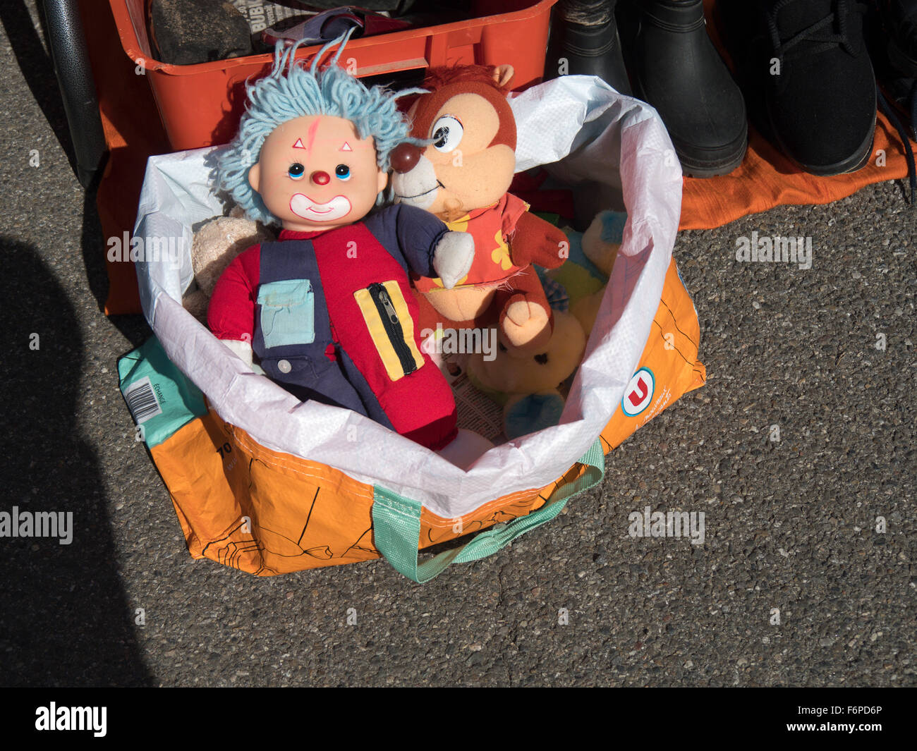 Loveable soft toys for sale at a car boot fair in London, England Stock Photo