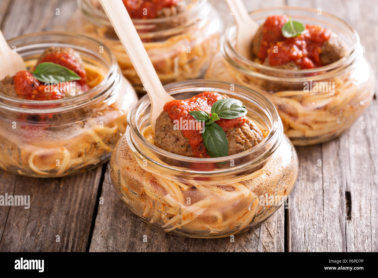 Spaghetti With Meatballs And Tomato Sauce In A Jar Stock Photo Alamy