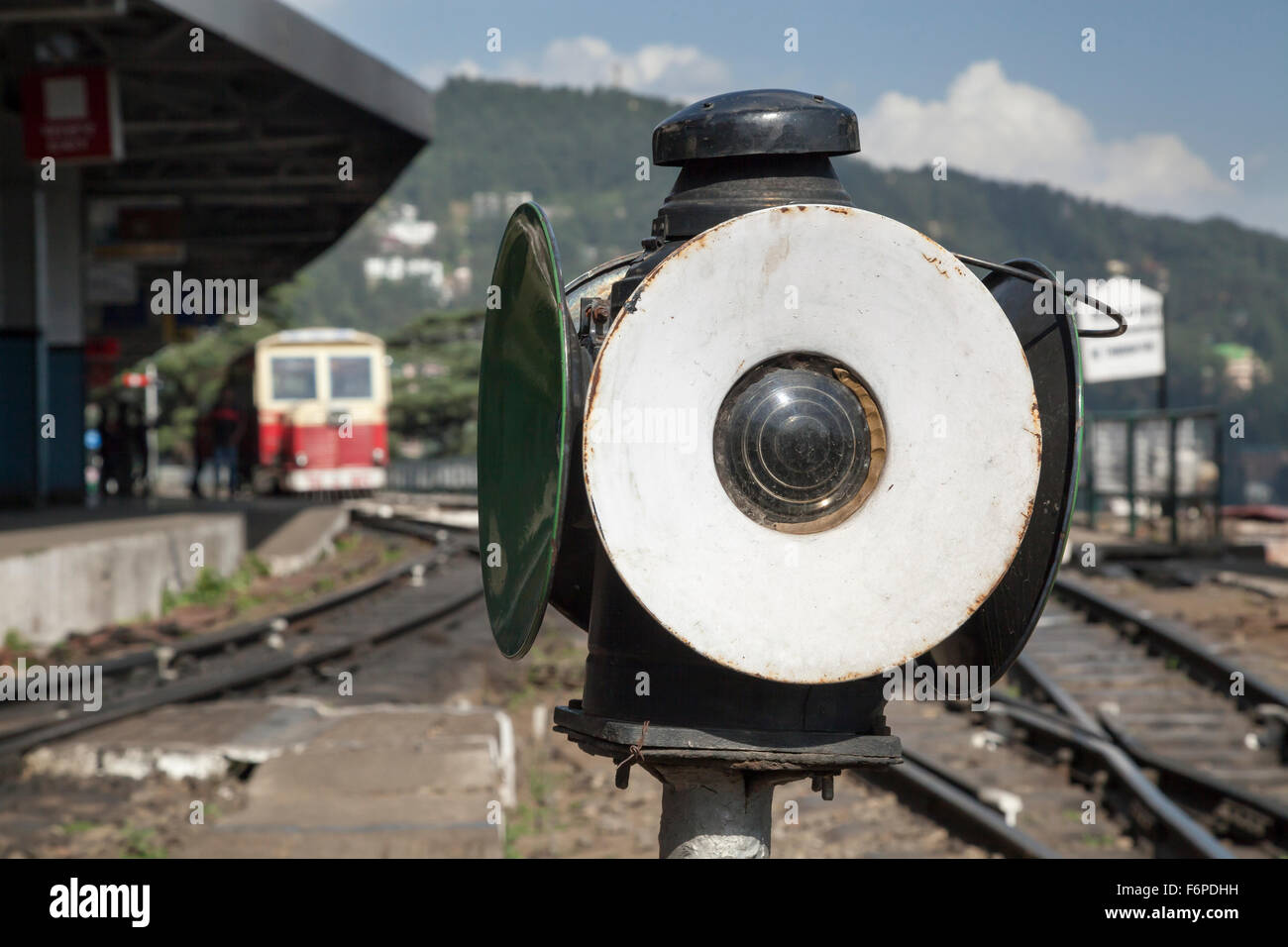 Signal lamp of the Kalka-Shimla Railway at Shimla railway station Stock Photo
