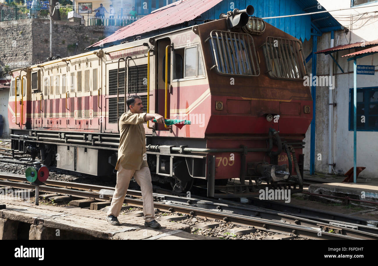 ZDM3 narrow gauge diesel hydraulic locomotive of the Kalka-Shimla Railway at Shimla railway station Stock Photo