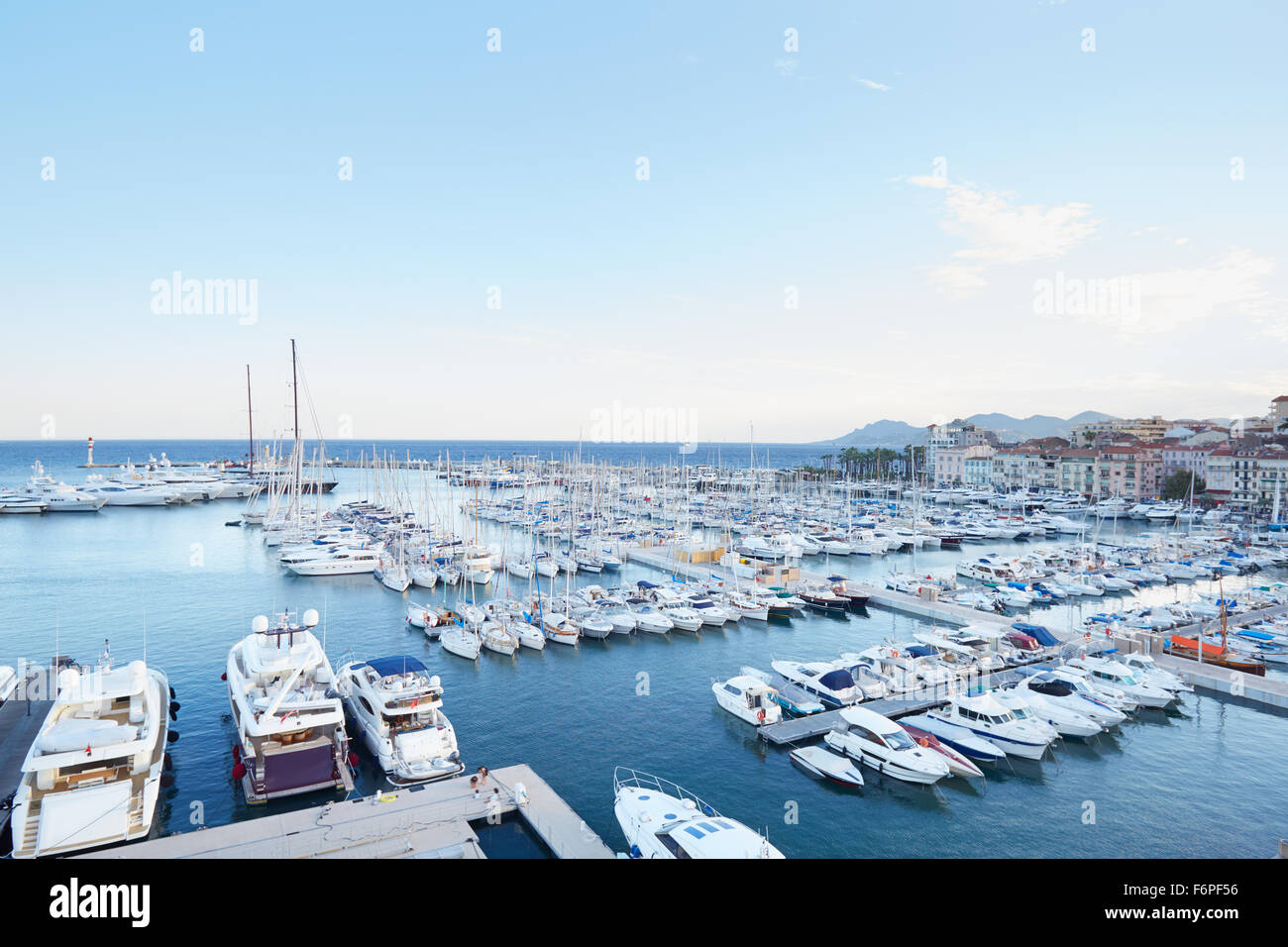 Cannes old harbor boats and yachts, Port Le Vieux in Cannes, Cote d'Azur, France Stock Photo