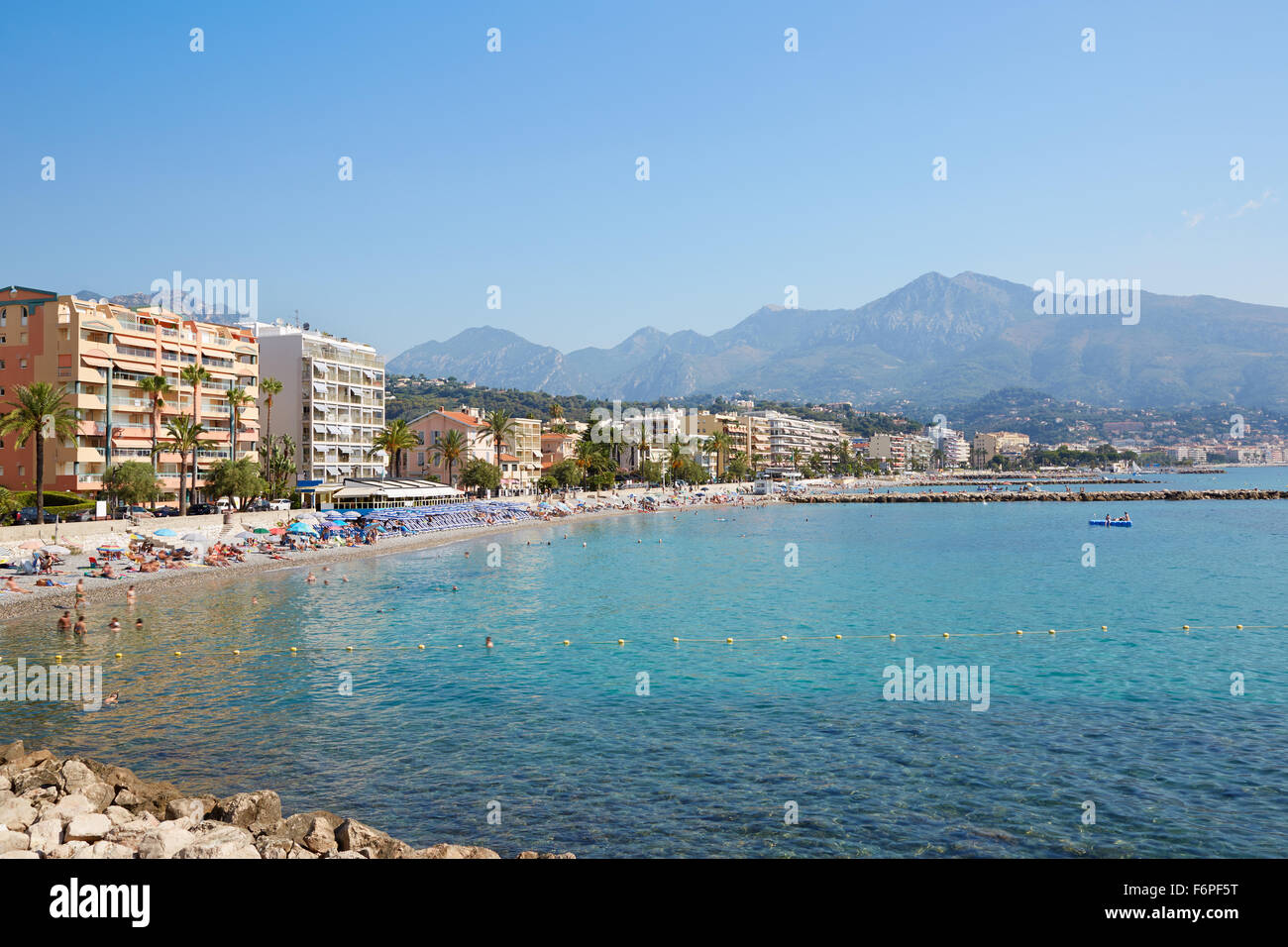 Cap Martin Roquebrune coast, blue sea of French Riviera in a sunny day, France Stock Photo