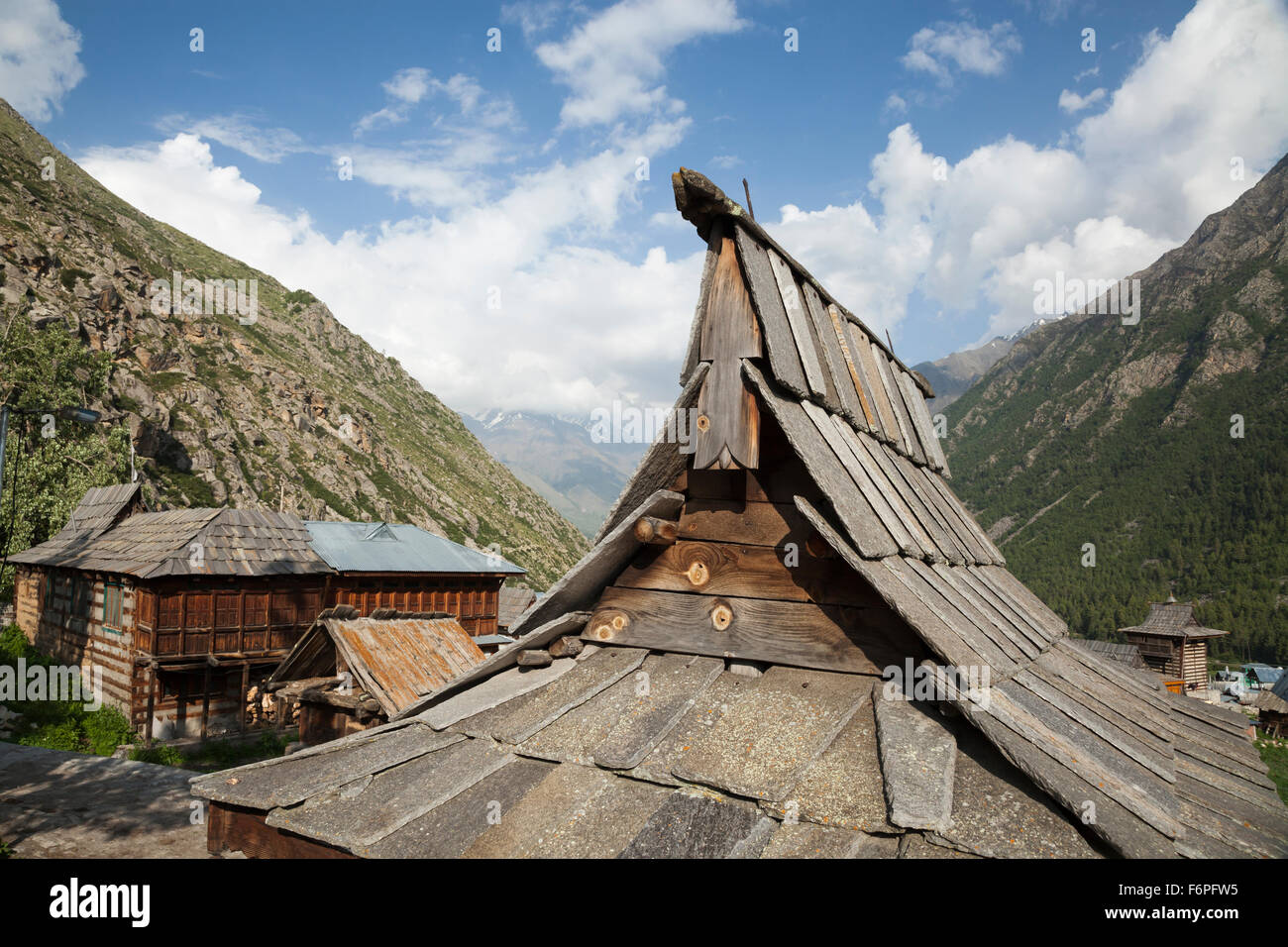 The village of Chitkul at the last inhabited village on the Indo-China border Himachal Pradesh, Northern India Stock Photo